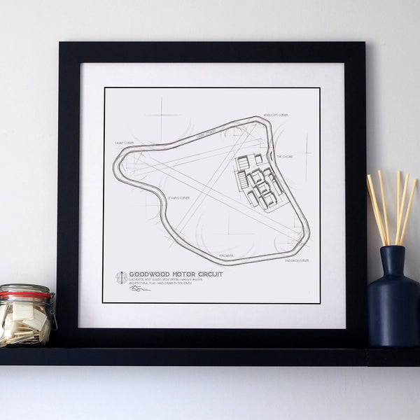 The Goodwood Motor Circuit - Hand Drawn Technical Map